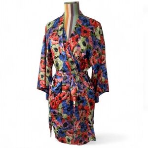 Vintage Victorias Secret Gold Label Colorful Floral Short Robe